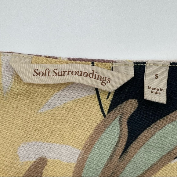 Soft Surroundings Vigne Tropical Yellow Black Shell Tunic Blouse Pearl Sz Small - Picture 7 of 10